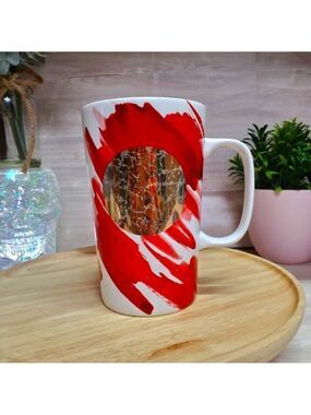 Starbucks Coffee Mug 2014 Tall 16 oz White Red Gold Dot